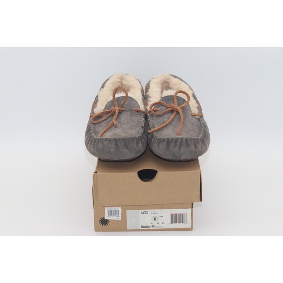 UGG Shoes - UGG Dakota Pewter Suede Moccasin Slippers Grey Wool Lined 5612 Womens 8